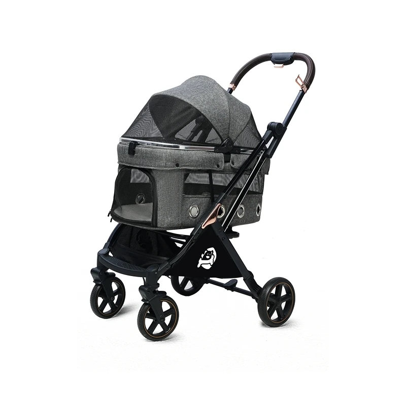 รถเข็นสัตว์เลี้ยงแบบปรับได้ 4 ล้อ สำหรับสุนัขและแมว ศูนย์ถ่วงต่ำ กันน้ำ พับได้ ปิดพับด้วยปุ่มเดียว