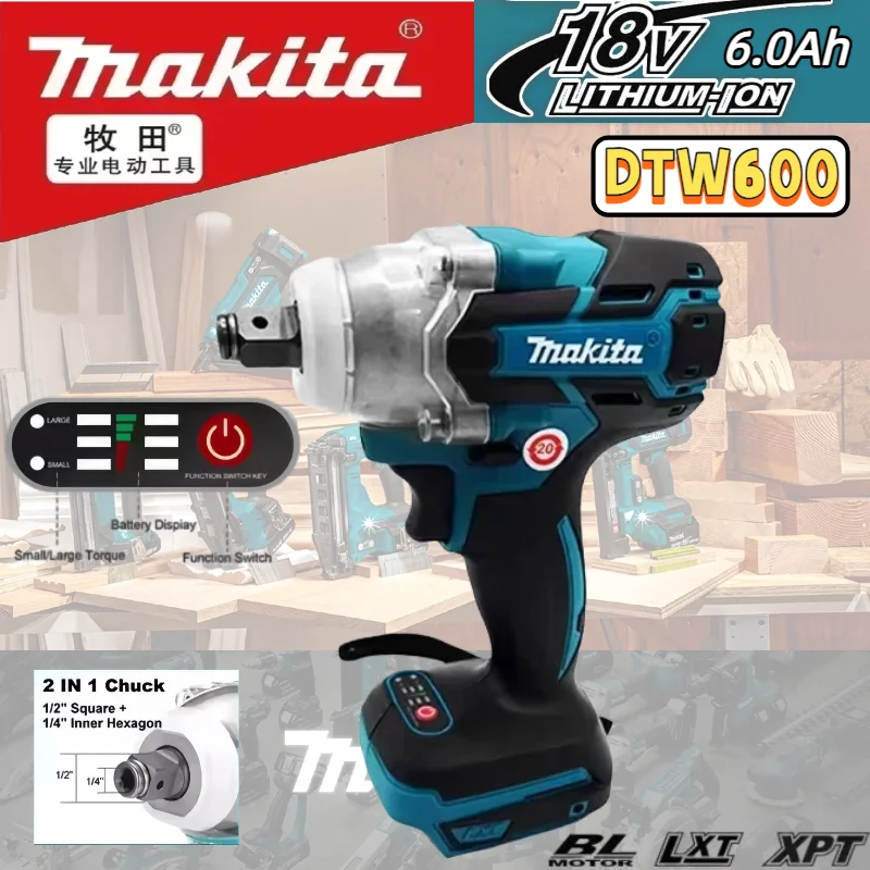 

Makita DTW600 Аккумуляторный ударный гайковерт 280 Нм Бесщеточный электрический ключ с высоким крутящим моментом Перезаряжаемый 18 В Электроинструмент для авторемонта