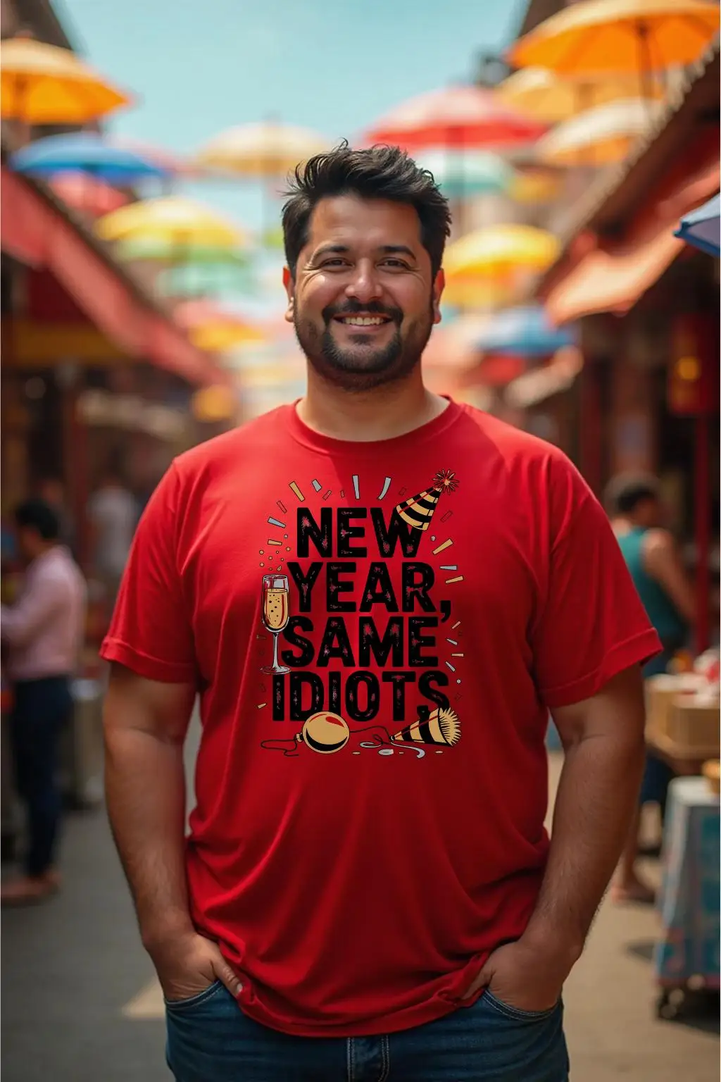 

Новогодняя рубашка с одинаковыми идиотами | Забавная футболка для вечеринки в канун Нового года, футболка с саркастическим юмором, праздничный подарок с рисунком шампанского