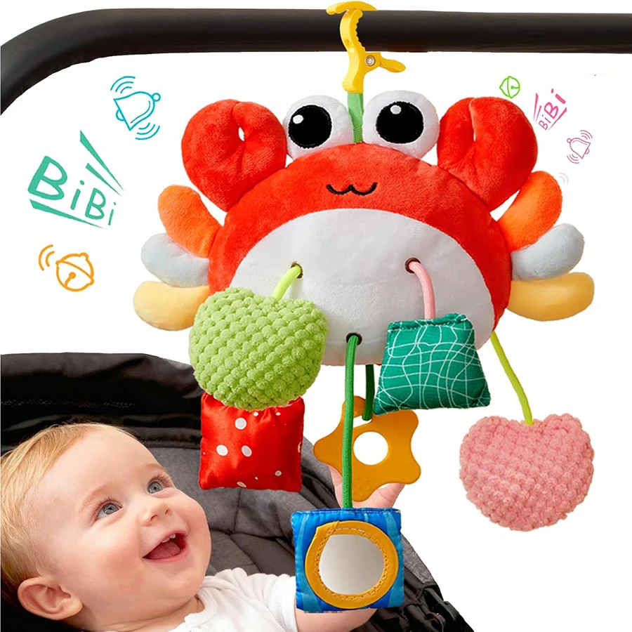 Jouet de siège de voiture pour bébé, jouets pour bébé de 0 à 6 mois, jouets pour nouveau-nés, jouet sensoriel pour bébé avec hochets et miroir, jouets de poussette suspendus