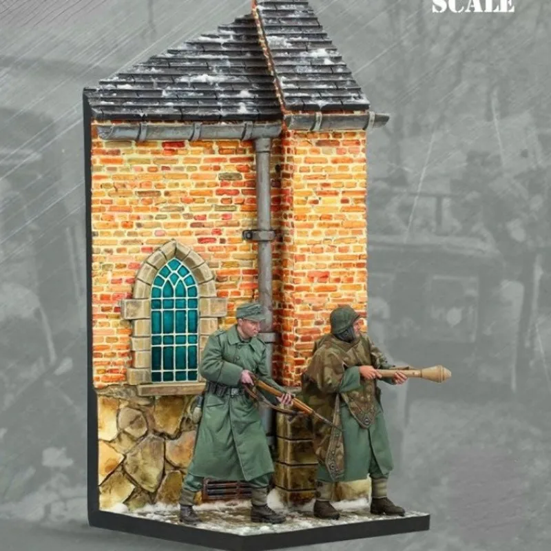 

1/35 Scale Resin Figure Model Kit 2 Soldier 2 People and Scene House Unassembled and Unpainted DIY Toys minifigures