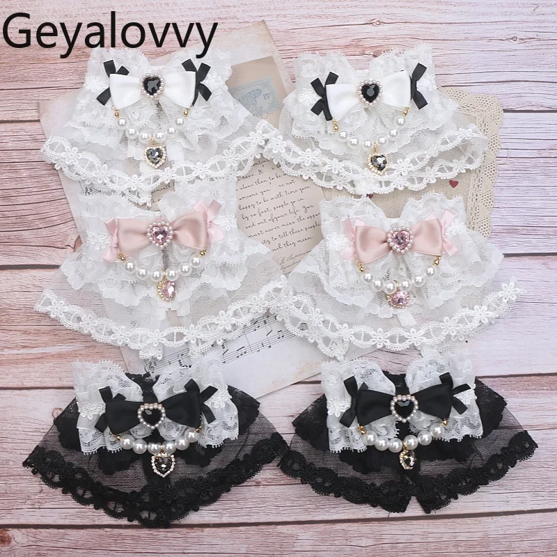 Penghangat Lengan Wanita Gaya Jepang Femme Manis dan Lucu Sehelai Kain Di Atas Wanita Aksesori Lolita Lengan Tangan Renda Pita untuk Anak Perempuan