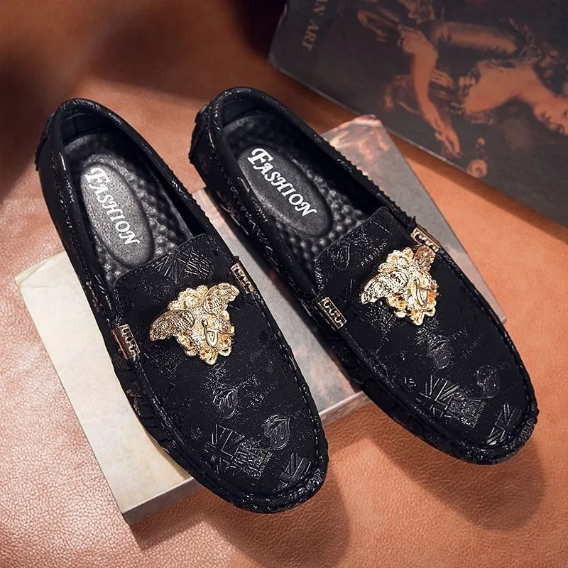 gentleman shoes luxury man punk loafers skull designer loafers uomo casual flats hand-made decent shoes man italian mocassins