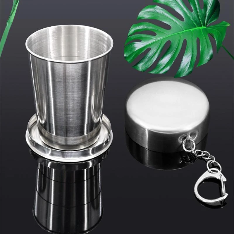 75/140/240ml Stainless Steel Flexible Folding Cup Ourdoor Travel Camping Cup With Keychain Portable Foldable Drinkware