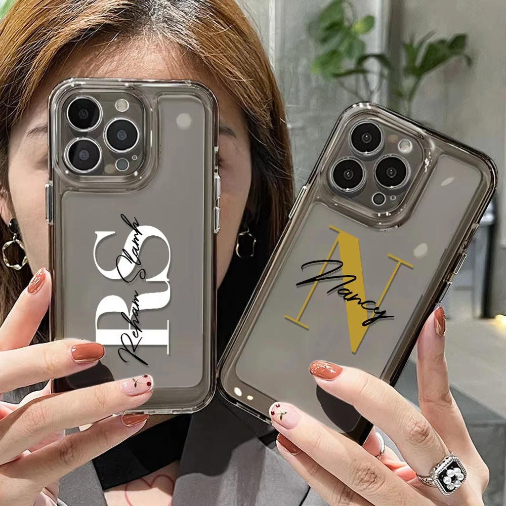 DIY Custom Name Case For iPhone 15 16 Pro Max 14 13 12 11 X XR XS Max 7 8 Plus SE Clear Initials Name Letter Personalised Fundas