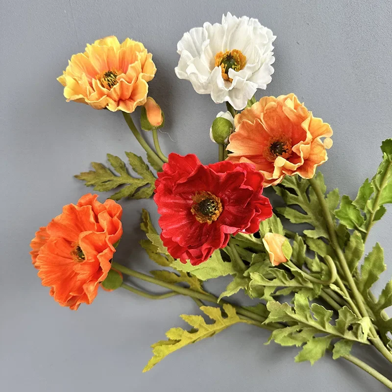 2pcs Artificial Poppy Branches PU Fake Flowers Wedding Decorative Simulation Flower Two Head Poppies Garden Decoration Floral