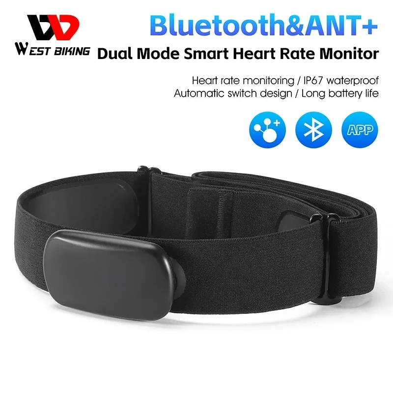 

WEST BIKING Sport Heart Rate Monitor ANT+ Bluetooth Dual Mode Cycling Running Heart Rate Sensor IP67 Waterproof Chest Strap