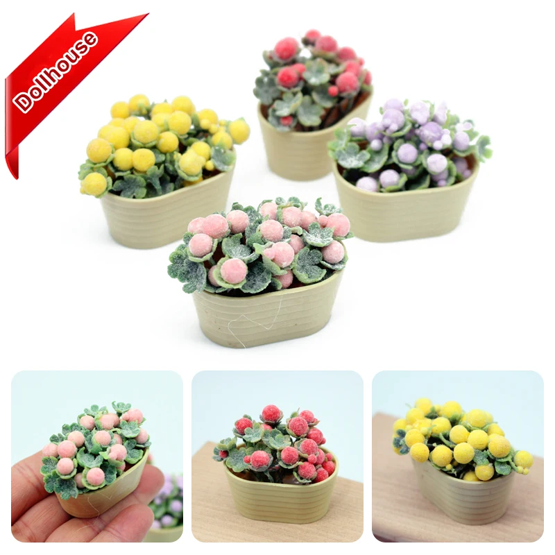 1/12 دمية محاكاة زهرة النبات بوعاء دمية صغيرة ديكور المنزل دمى منزل المشهد الصغير اكسسوارات النباتات