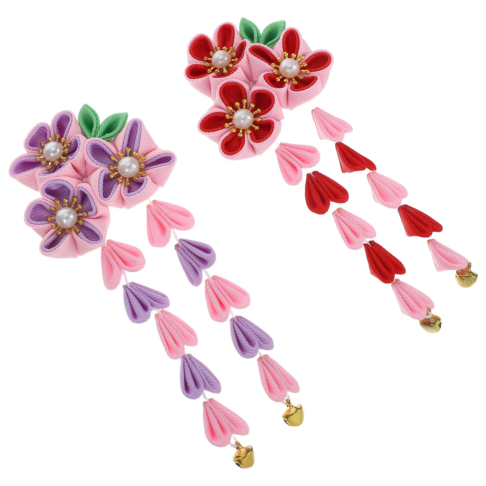 

2Pcs Tassel Hair Clip Chinese Style for Kids Birthday Party Daily Use Hairpin Pink Red Accessory