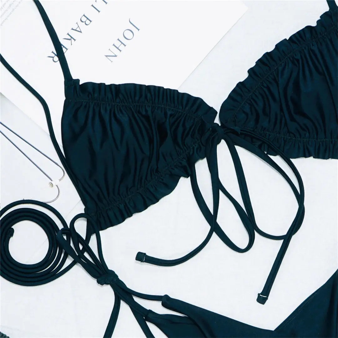 3 Farben, sexy Bikini mit Rüschen, zweiteiliges Badeanzug-Set für Damen, Badebekleidung, Schnür-Bikini, Badeanzug, Modell V2420. – Detail 29