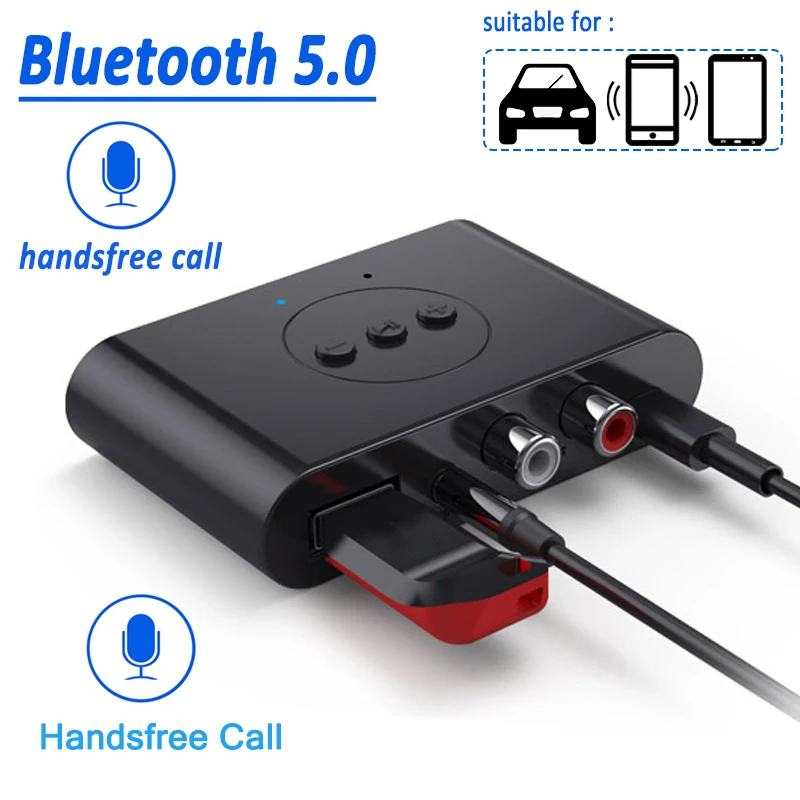 Bluetooth 5.0 Audio Adapter Wireless Audio Receiver NFC U Disk RCA 3.5 AUX Jack Stereo Music Receiver Car Speaker Handsfree Call