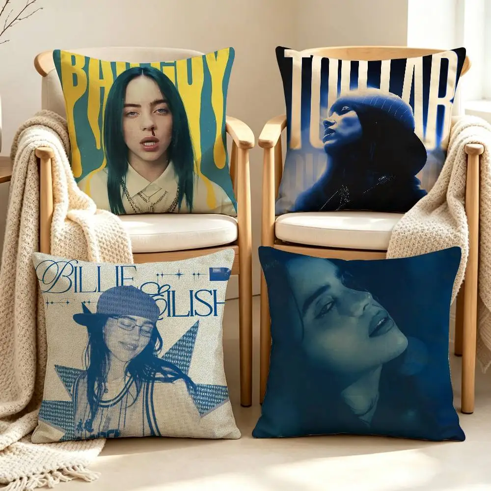Singer B-Billie Eilish Deep Blue Aesthetic Custom Double Sided Print Square Pillow Cushion Cover