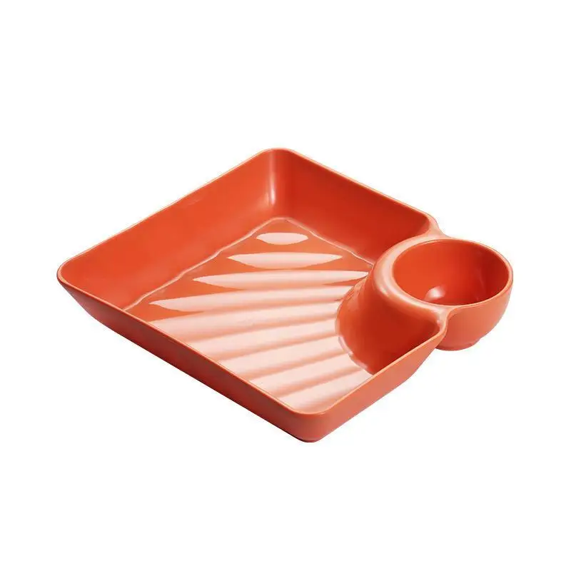 4Pcs Dumpling Serving Plates with Integrated Sauce Compartments Food Grade for Home Housewarming Gift Sushi Snacks