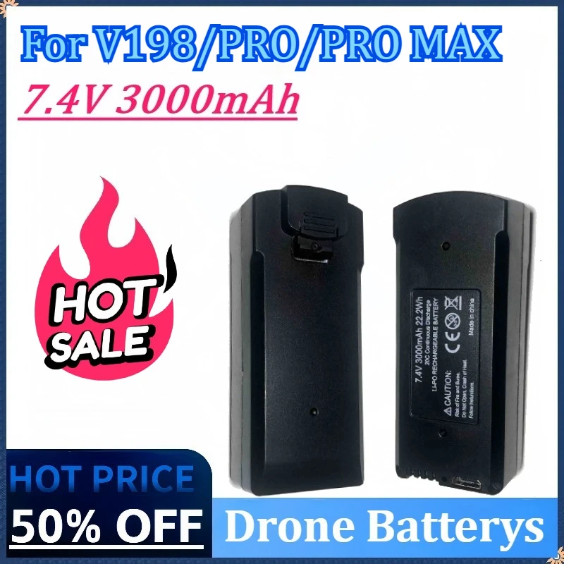 

Upgraded 7.4V 3000mAh Drone Battery for V198 Pro/Max 8K GPS RC Quadcopter Spare Battery Accessories Parts High Quality Battery