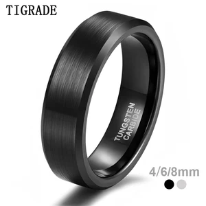 TIGRADE 4/6/8 / mm Cincin Tungsten Carbide Hitam Cincin Kawin Warna Perak Disikat Pria Cincin Pertunangan Wanita untuk Perhiasan Pria 8 cincin pria tungsten carbide penjualan terbaik - №