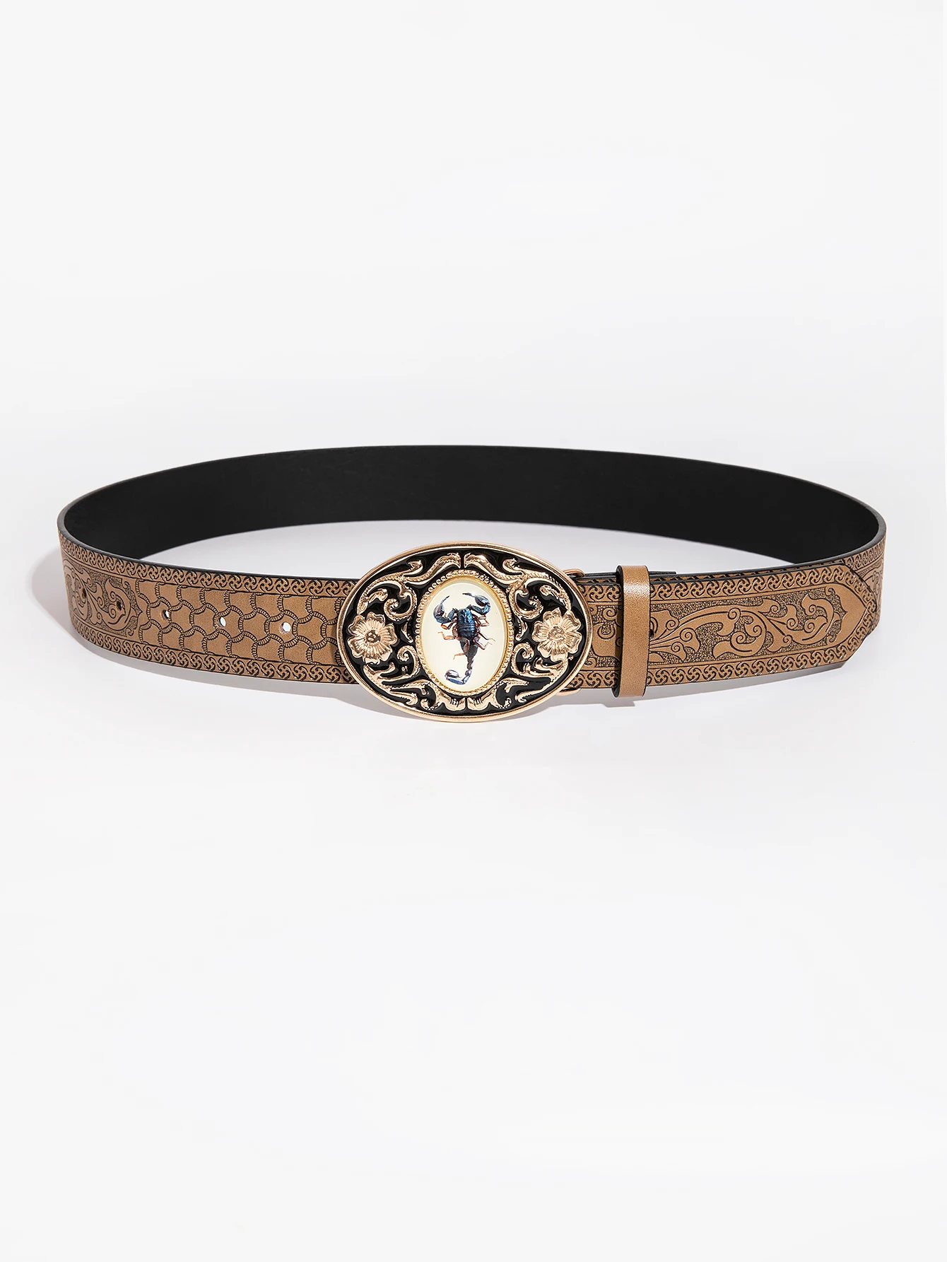 1 قطعة الرجال متعدد الألوان خمر منحوتة المحكمة العقرب مشبك التنين تنقش حزام الجينز حزام الزخرفية تنوعا #5