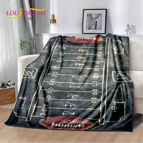 3D Rugby Field Rugby American Football Cartoon 2025 Soft Blanket,Soft Throw Blanket for Home Bedroom Bed Sofa Travel Cover Child