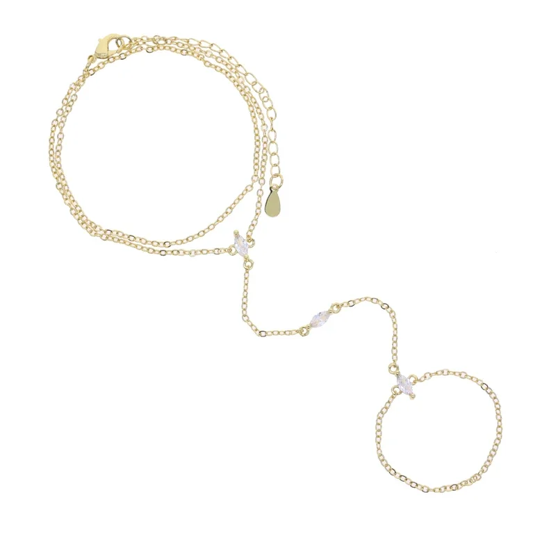 2025 جديد مايكرو معبد بلينغ زركون موضة بسيطة ربط سلسلة فنجر سوار إصبع سلسلة مزدوجة مجوهرات للنساء #2