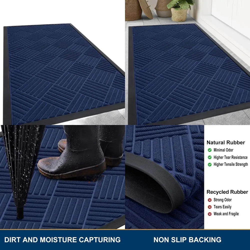 

Прочный резиновый коврик для дома и улицы, нескользящий, удерживает грязь и влагу, прост в уходе, 47x32, темно-синий