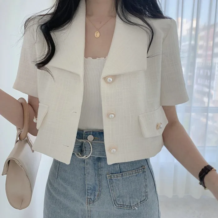

Fashionable Short Tailored Jacket Women's Classic Three-Button Design Korean Style Petite Friendly Summer Outerwear