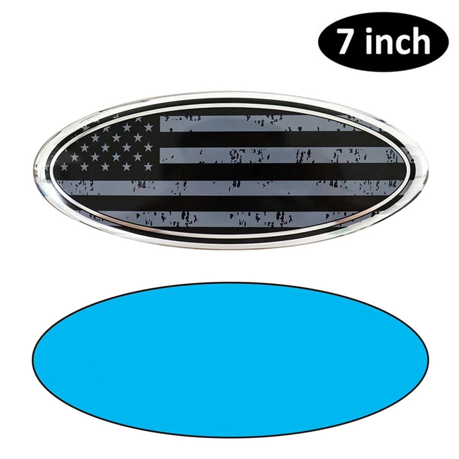 

1x 7" Grey Black American US Flag Emblem Car Front Grille Rear Tailgate Oval Badge for F-150 F-250 F-350 Explorer Edge