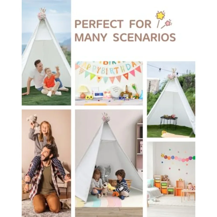 86 "H plus grand tipi jouer énorme pliable intérieur avec lumière étoilée grande toile extérieure pour adultes 5 côtés large avant ouvert avec