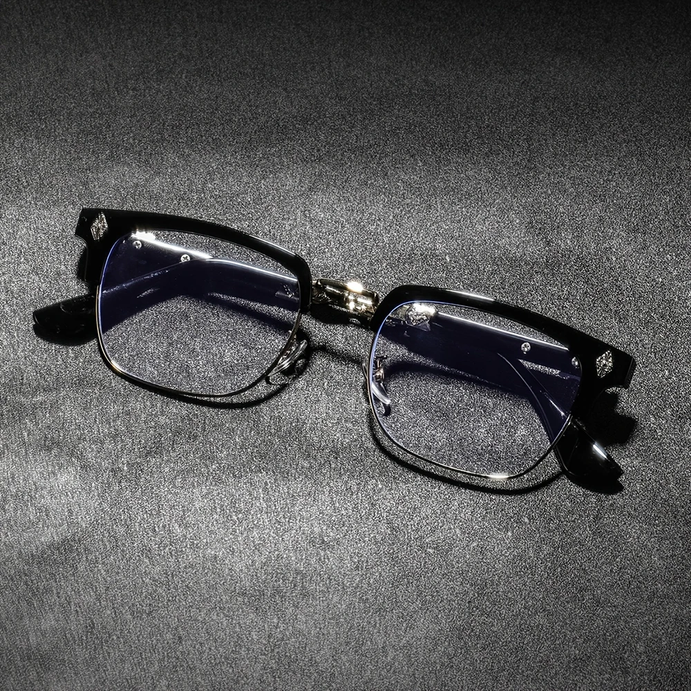 2/3 Stück Luxuriöse Kreuzgravierte Halbrahmen-Brille für Damen und Herren Retro Quadratische Blaulichtfilter-Brille Vintage Metall-Computerbrille – Detail 5