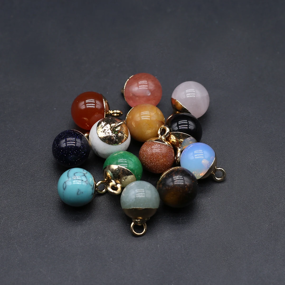 

15PCS Wholesale Natural Semiprecious Stone Random Color Round Boll Pendant Jewelry Making DIY Necklace Earrings Accessories Gift