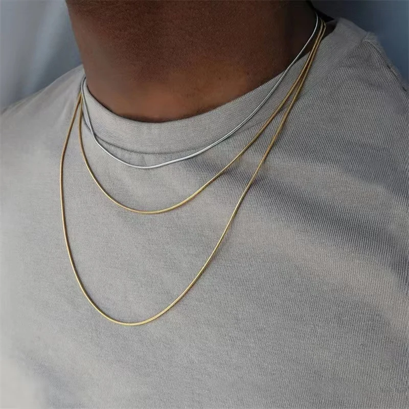 Hip Hop 1.2MM Snake Chain Necklace For Men Fashion Simple Stainless Steel Clavicle Chain Necklace Party Jewelry Accessories