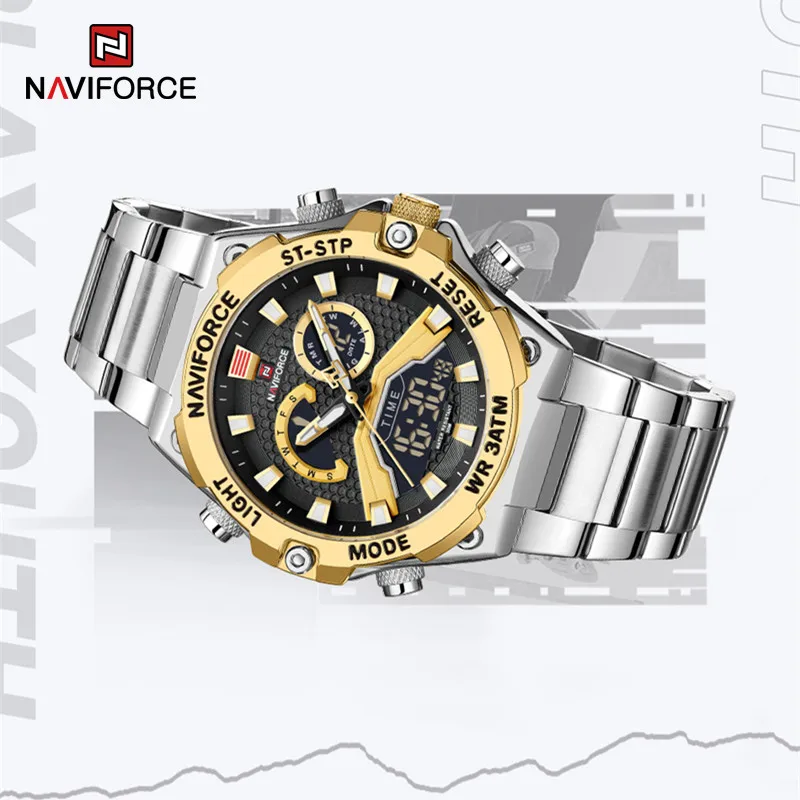 Reloj NAVIFORCE para hombre, relojes deportivos militares digitales a la moda, reloj de pulsera de cuarzo, reloj luminoso resistente al agua para