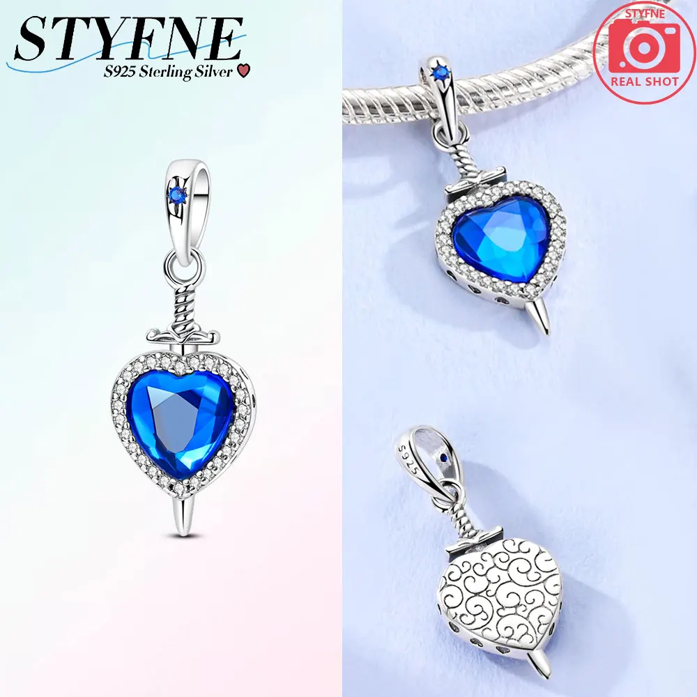

925 Sterling Silver Original Blue Zircon Hot Air Balloon Love Heart Beads Fit Bracelet Jewelry Diy Women Necklace Birthday Gift