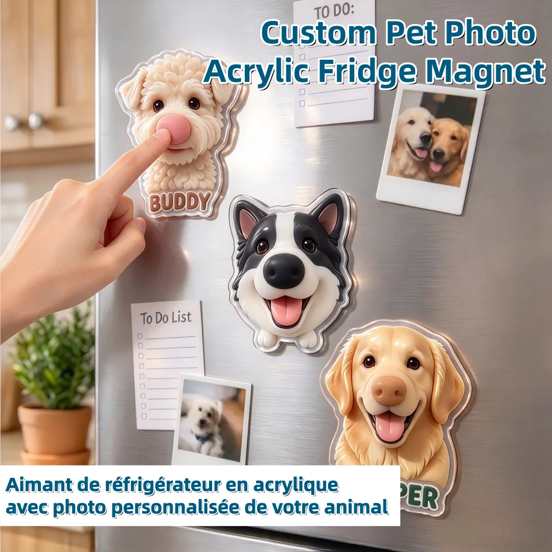 Custom Pet Photo Acrylic Fridge Magnet  Personalized Refrigerator Magnet With 3D Silicone Custom Creative Acrylic Fridge Magnet