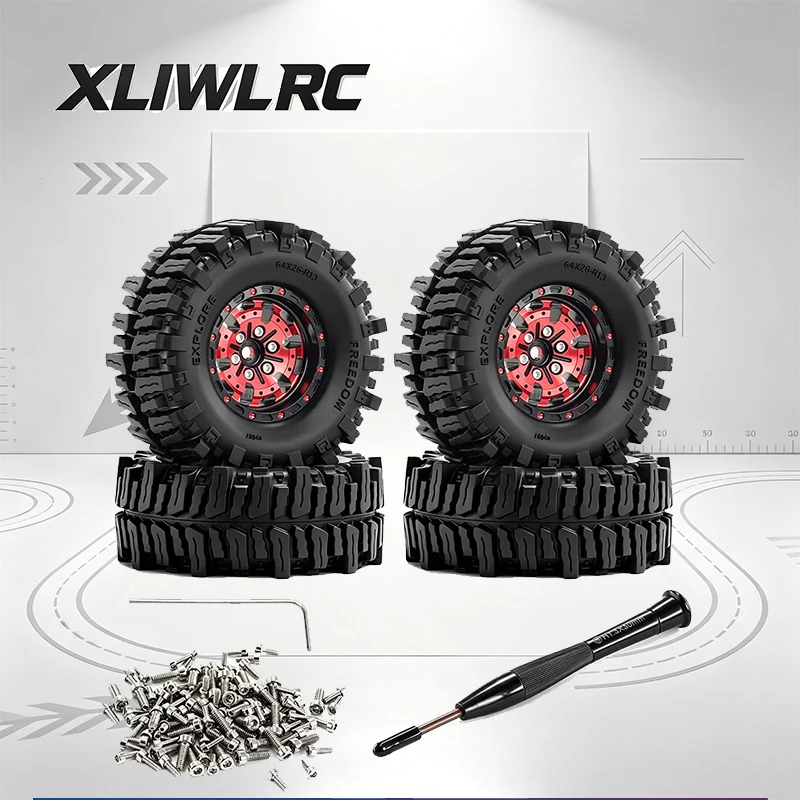 4PCS 1.3 inch Metal Beadlock Wheels and Tires for RC Crawler Car 1/18 TRX4M SCX24 FMS Ascent-18 Axial SCX24 AX24 FCX24 FCX24M