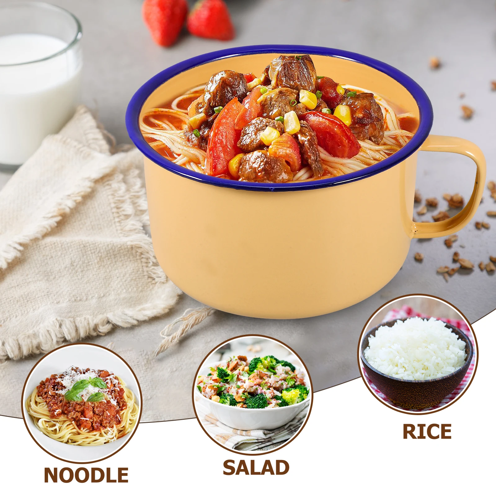 

Snack Cup Instant Ramen Noodle Bowl Old Fashioned Enameled Food Serving Bowls with Lids Baby Microwavable