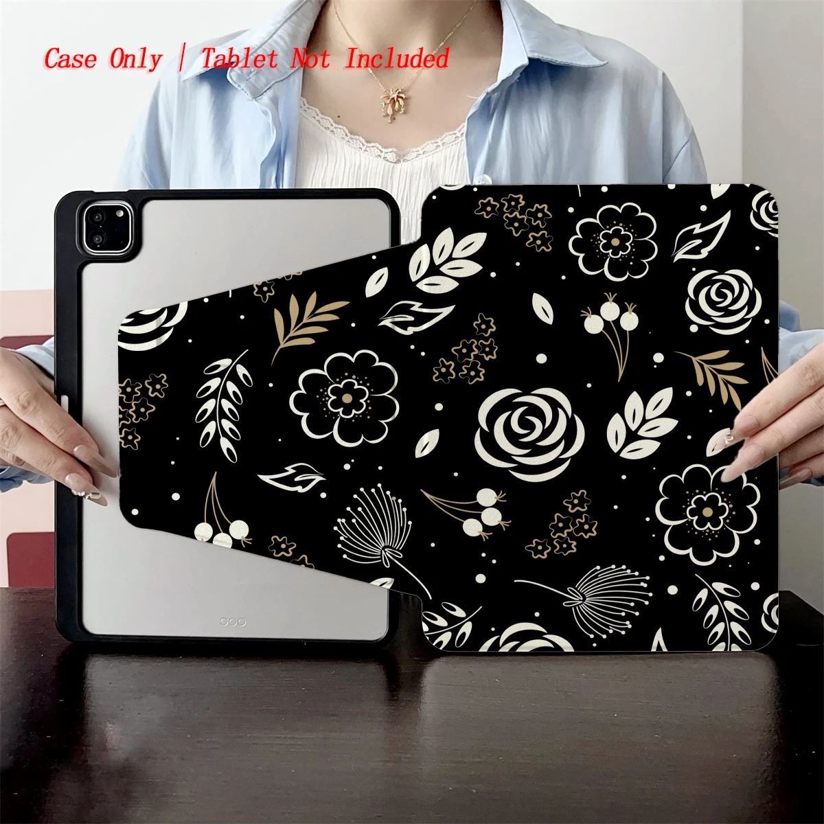 

Minimalist Black Back & Various White Prints Design iPad Case for Air 11 M3/13 M3/6 10.9 Anti-Scratch Cover with Pen Slot