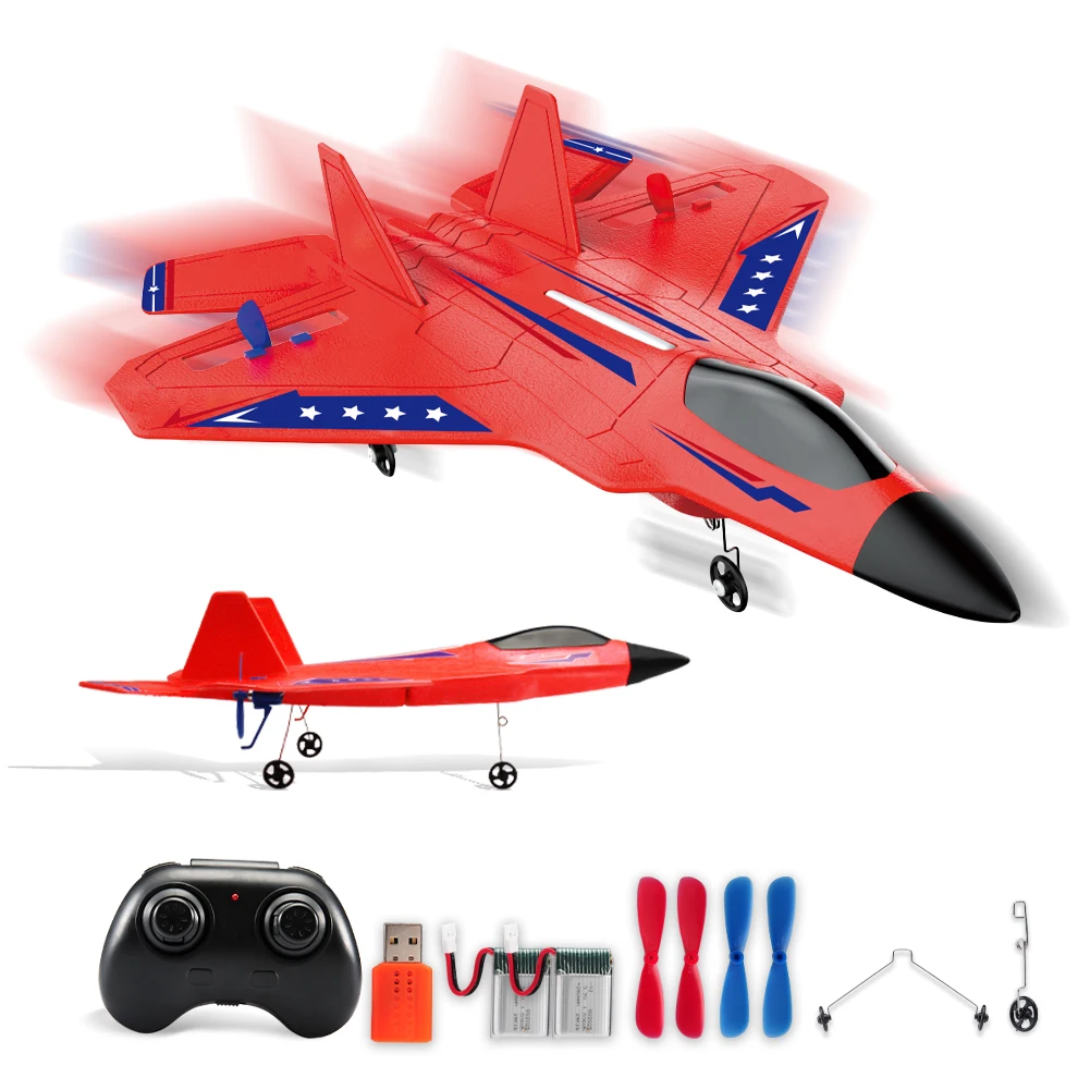 RC Flugzeug 2.4G 2CH F22 Raptor Ferngesteuertes Schaumstoff-Flugzeug mit LED-Lichtern RC Segelflugzeug Handwurf-Flugzeug Spielzeug Geschenke für Kinder