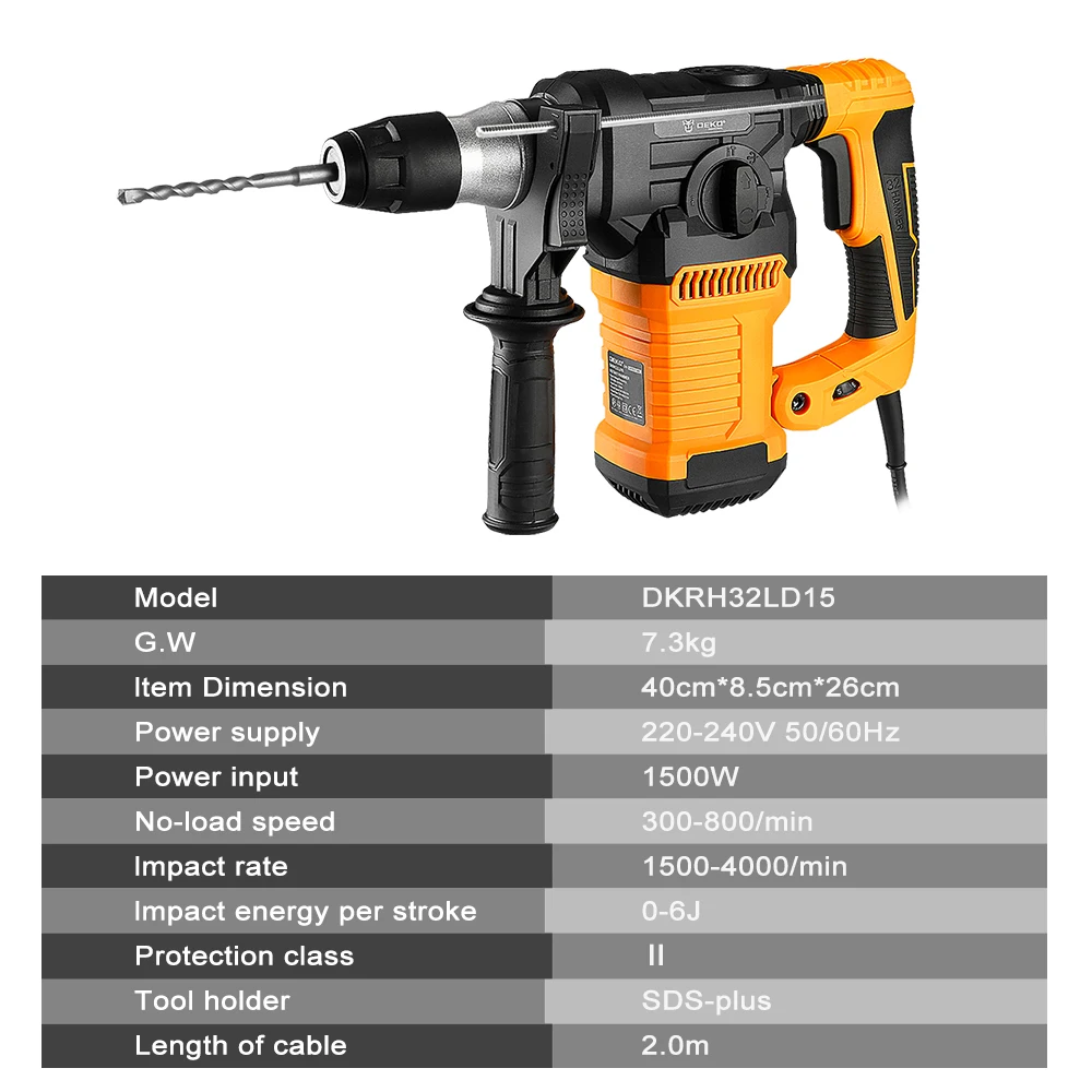 DEKO DKRH32LD15 220V Multifunctional Impact Rotary Hammer 1500W For Woodworking DIY Electric Demolition Hammer Drill Power Tools