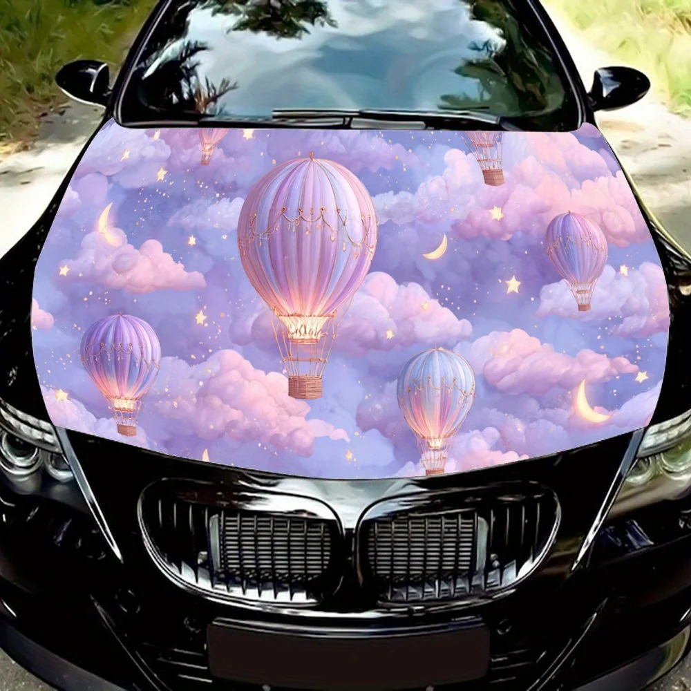 

Fairy Tale Hot Air Balloon Car Vinyl Wrap, PVC Waterproof Car Hood Sticker, Self-Adhesive Scratch-Resistant Stickers for Engine