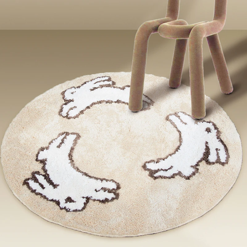 

Round Tufting Bunny Bedroom Rug Fluffy Cartoon Rabbit Carpet Living Area Foot Pad Kids Room Doormat Aesthetic Home Warm Decor