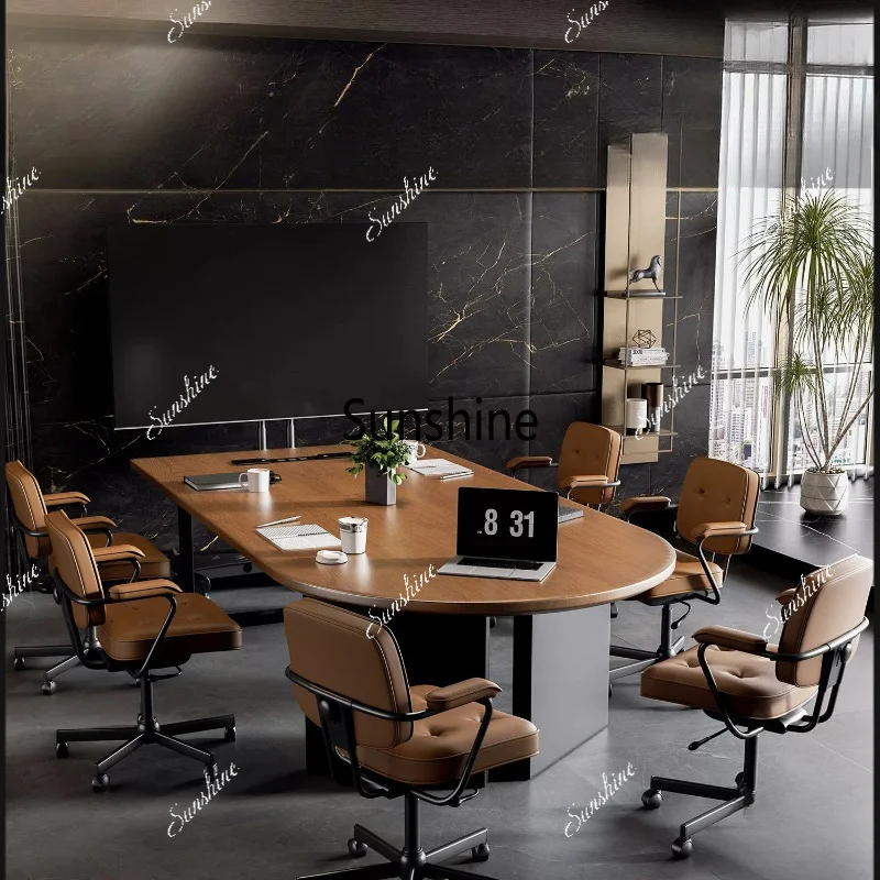 Modern simple semi-circular solid wood conference table office negotiation table