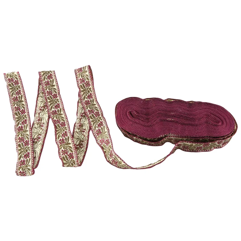 B62B-Flowers Pattern Embroidered Jacquard Ribbons Woven Lace Trim For Garment Bag Curtain Sewing Lace Fabric Style A