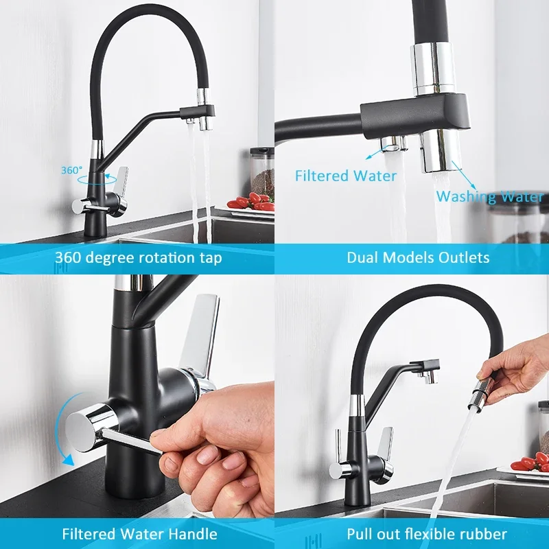 Filtered Kitchen Faucets Purification Tap 360 Rotate Water Filter  For Three Ways  