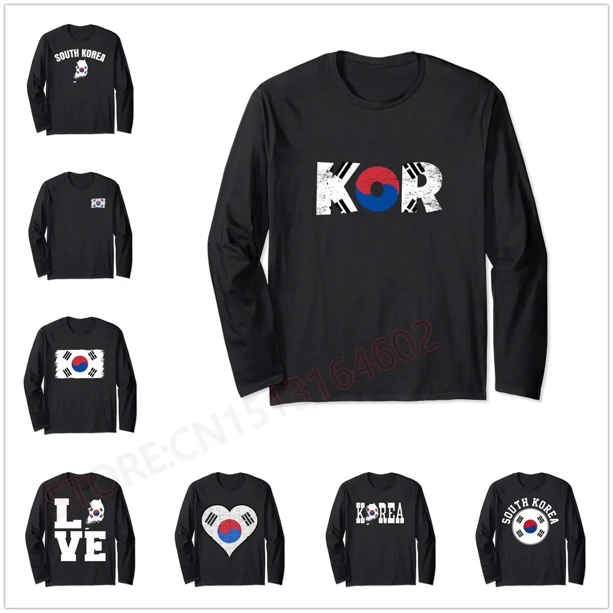 South Korean Flag South Korea Long Sleeve  KOR T Shirt Men Women Unisex T-Shirt LS Tops 100% Cotton Tees