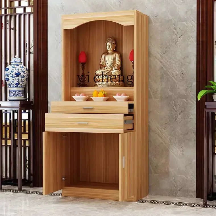 r9.2- Meuble d'offrande sur pied avec porte et niche pour Bouddha, table d'offrande pour la Déesse de la Miséricorde et le Dieu de la Richesse