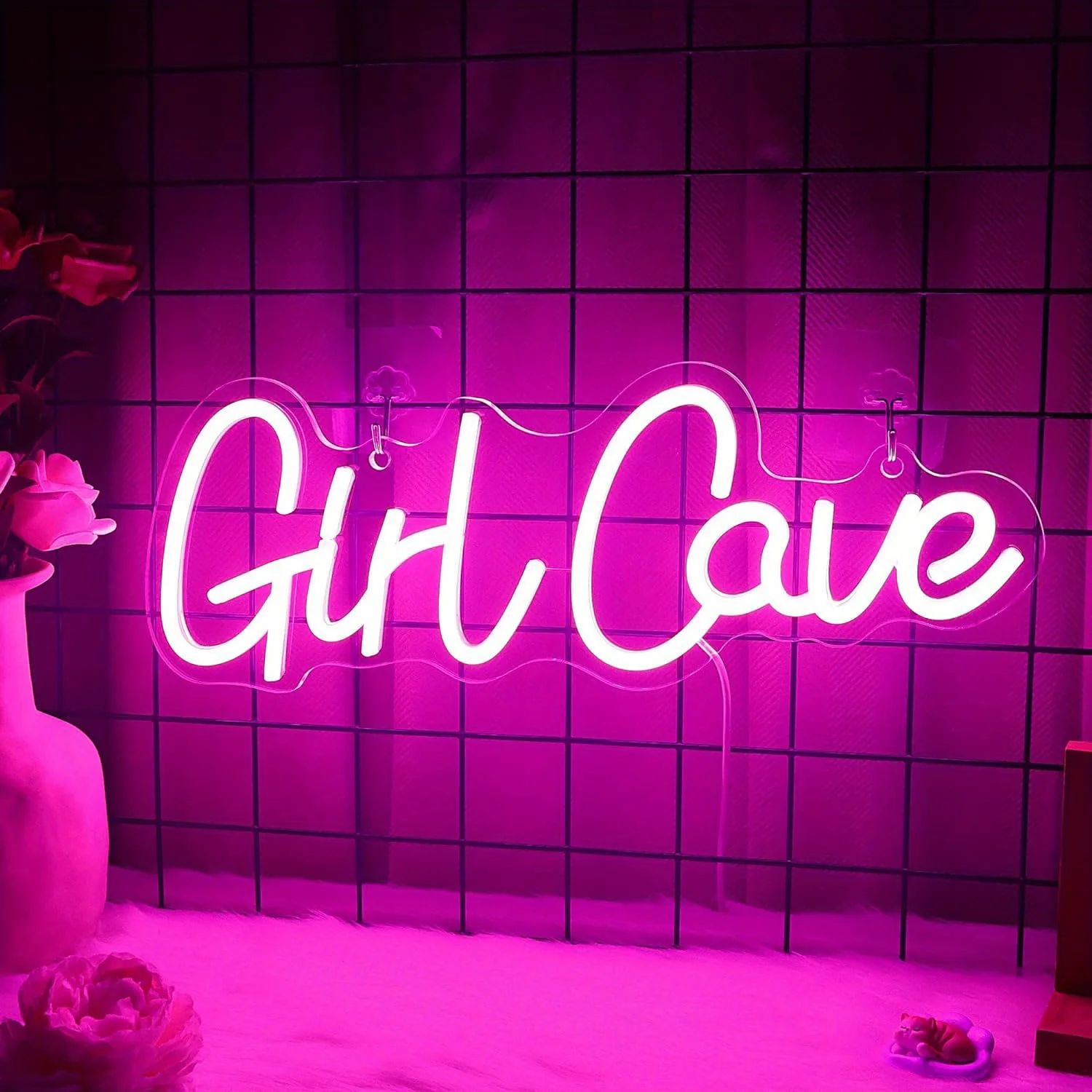 Girl Cave Pink LED Neon Sign Funny Bedroom Wall Decor USB Powered Women Private Space Lighting Bachelorette Party Gift Idea