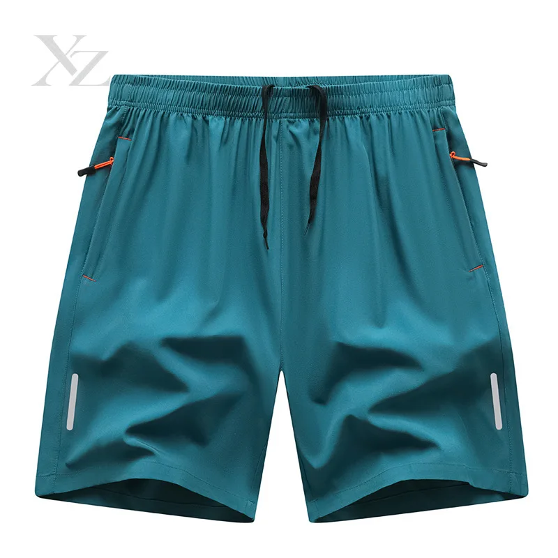 Opening Sale |Plus Size Men Summer Workout Shorts Quick Dry Breathable Gym Running Shorts with Reflective Strip & Zipper Pockets