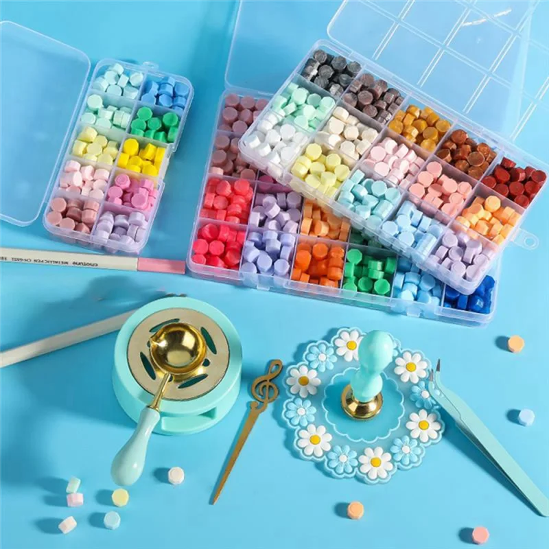 Kit de selo de cera 17 peças, aquecedor, caneta para colorir, decoração perfeita para convites de casamento para presente e artesanato, azul HY