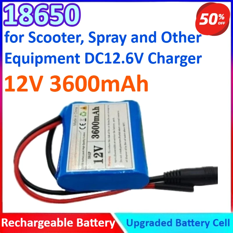 

18650 3S1P 12V 3600mAh New Pack Rechargeable Lithium Battery with BMS for Scooter, Spray and Other Equipment DC 12.6V Charger