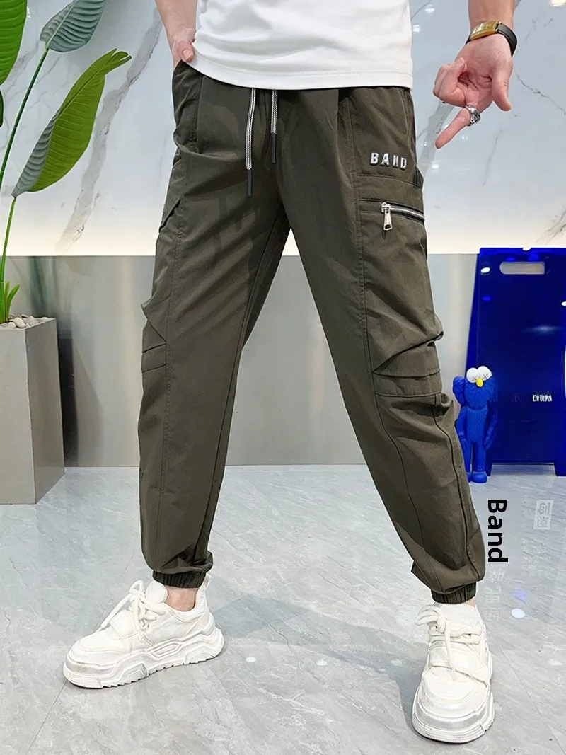 

Spring Summer Thin Casual Pants Men's American Trend Zipper ket Comfortable Cuffed Workwear Pants Breathable Loose Fit Youth