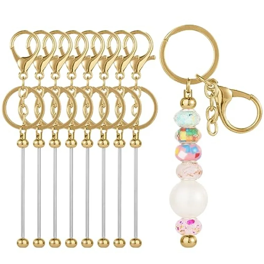 

8pcs Beadable Keychain Bars Beadable Blanks DIY Bead Bar Keychain Kit DIY Accessories for Women Men Crafts Making Gold